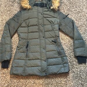 Women's S13 Olive Puffer Jacket with Faux Fur Removable Hood